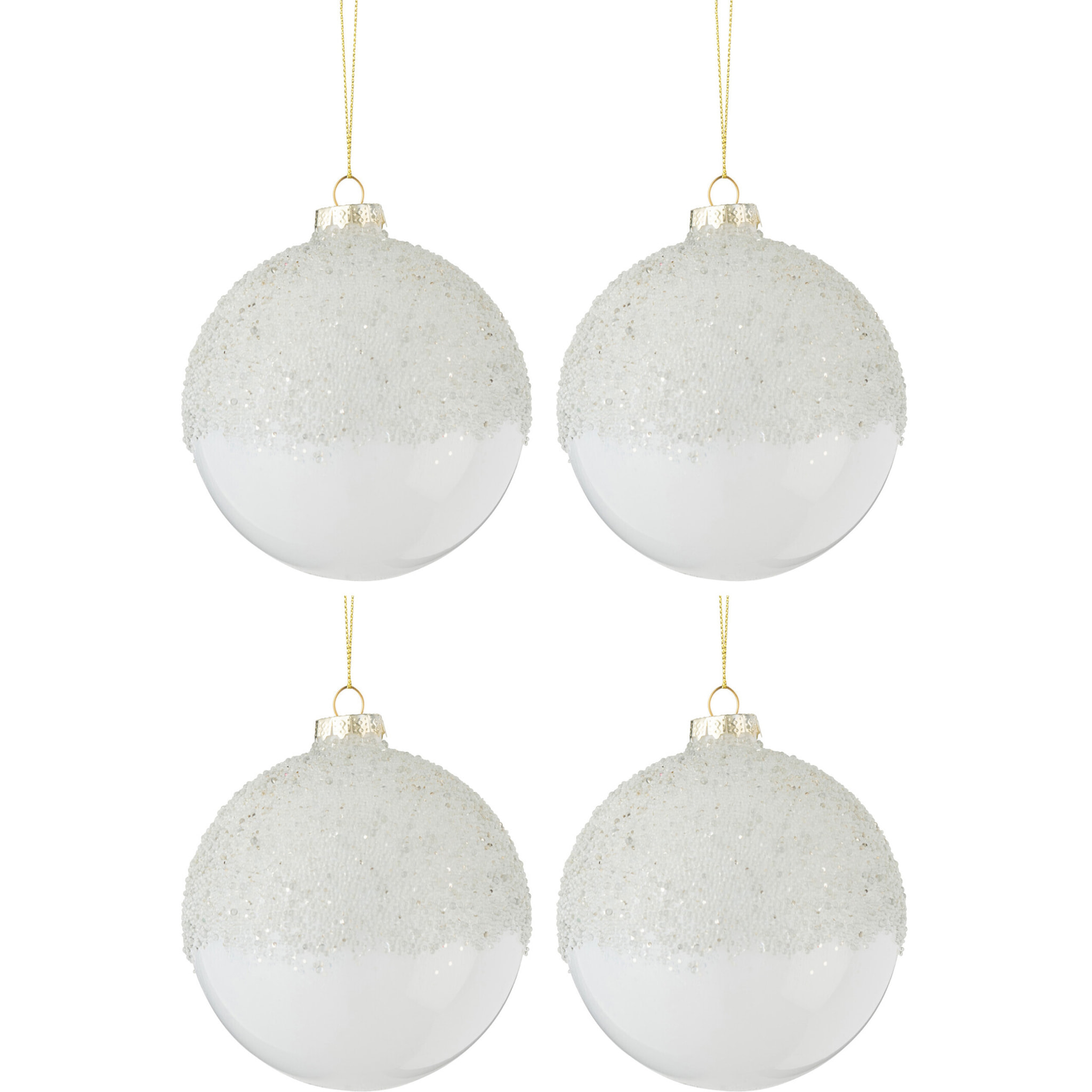J-Line boule de Noël Haut Givré - verre - transparent/blanc - medium - boîte de 4