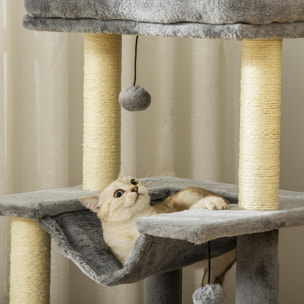 Árbol Rascador para Gatos Altura 90 cm Árbol para Gatos Torre para Gatos de 3 Niveles con Nido Hamaca Plataforma Bolas Colgantes y Poste de Sisal 48x48x90 cm Gris