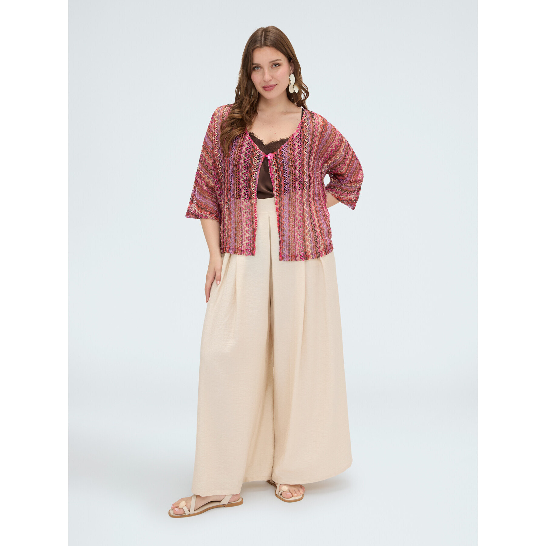 Fiorella Rubino - Kimono corto a rayas efecto crochet - Fuchsia