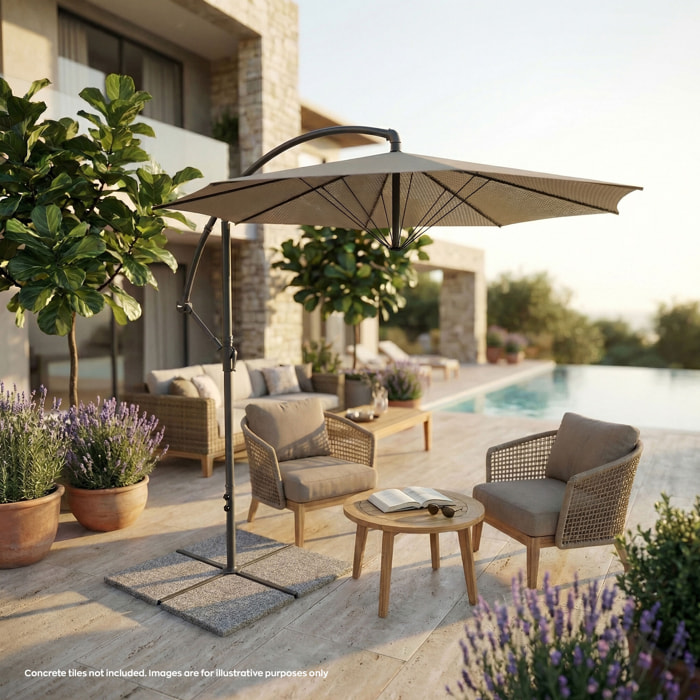 Stadia - Ombrellone da giardino decentrato ø 300 cm con palo in acciaio H250 cm beige