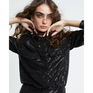 Abito drappeggiato in maglia con paillettes finte