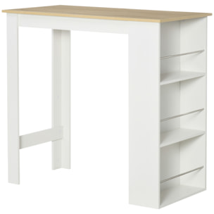 Mesa de Bar Mesa de Bistró Mesa de Comedor Mesa Alta con 3 Estantes Laterales y Estructura de Madera Carga 50 kg 112x57x106 cm Blanco