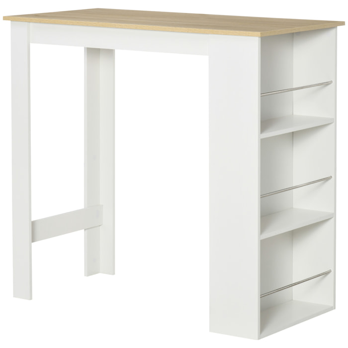 Mesa de Bar Mesa de Bistró Mesa de Comedor Mesa Alta con 3 Estantes Laterales y Estructura de Madera Carga 50 kg 112x57x106 cm Blanco