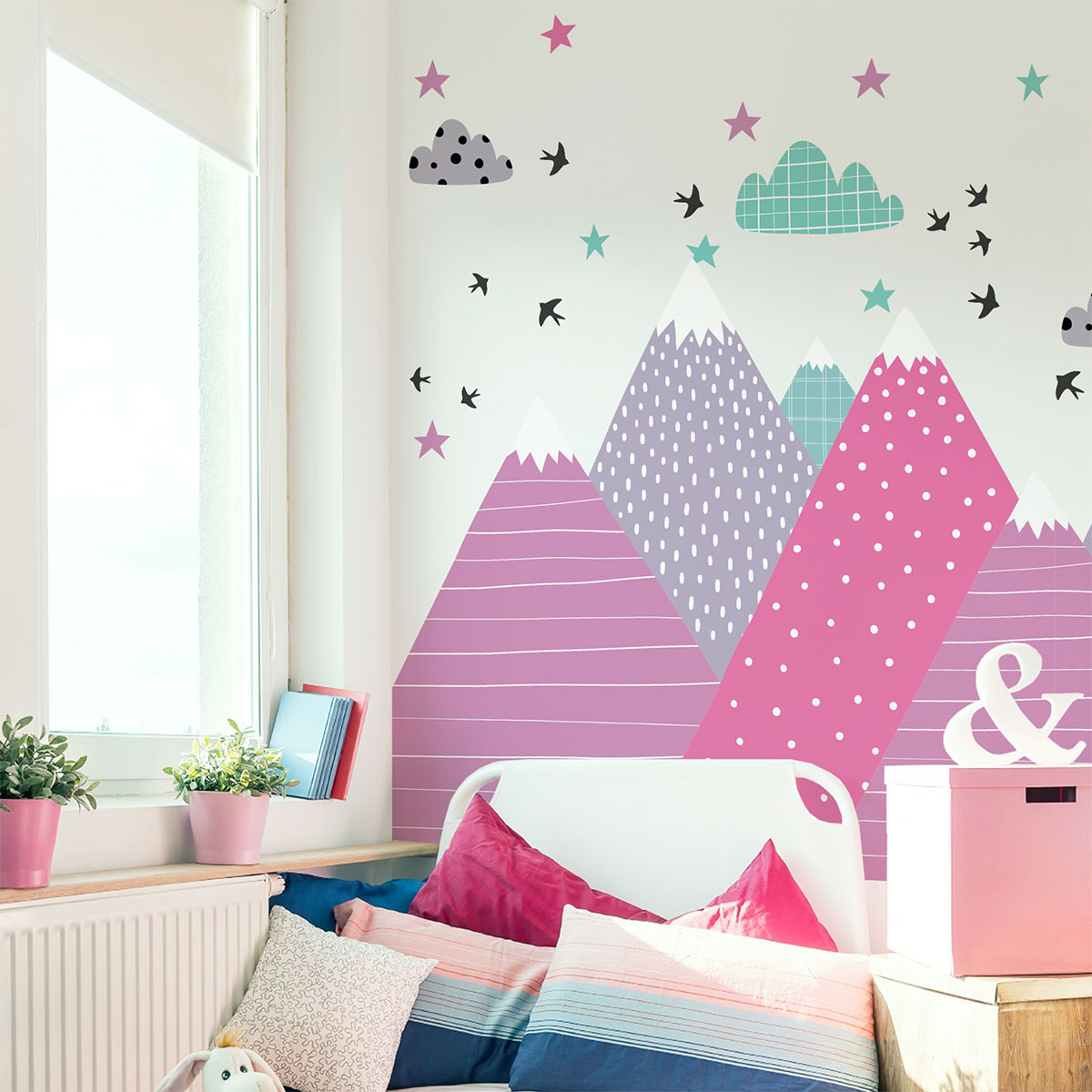 Stickers muraux enfants - Décoration chambre bébé - Autocollant Sticker mural géant enfant montagnes scandinaves UNIKA