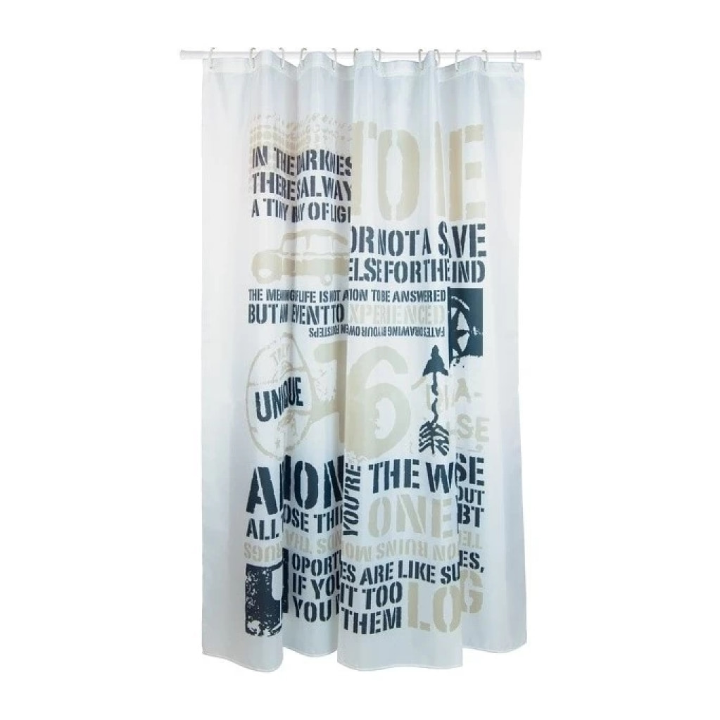 MSV Rideau de douche Polyester COMBAT 180x200cm QUALITE PREMIUM Gris - Anneaux inclus