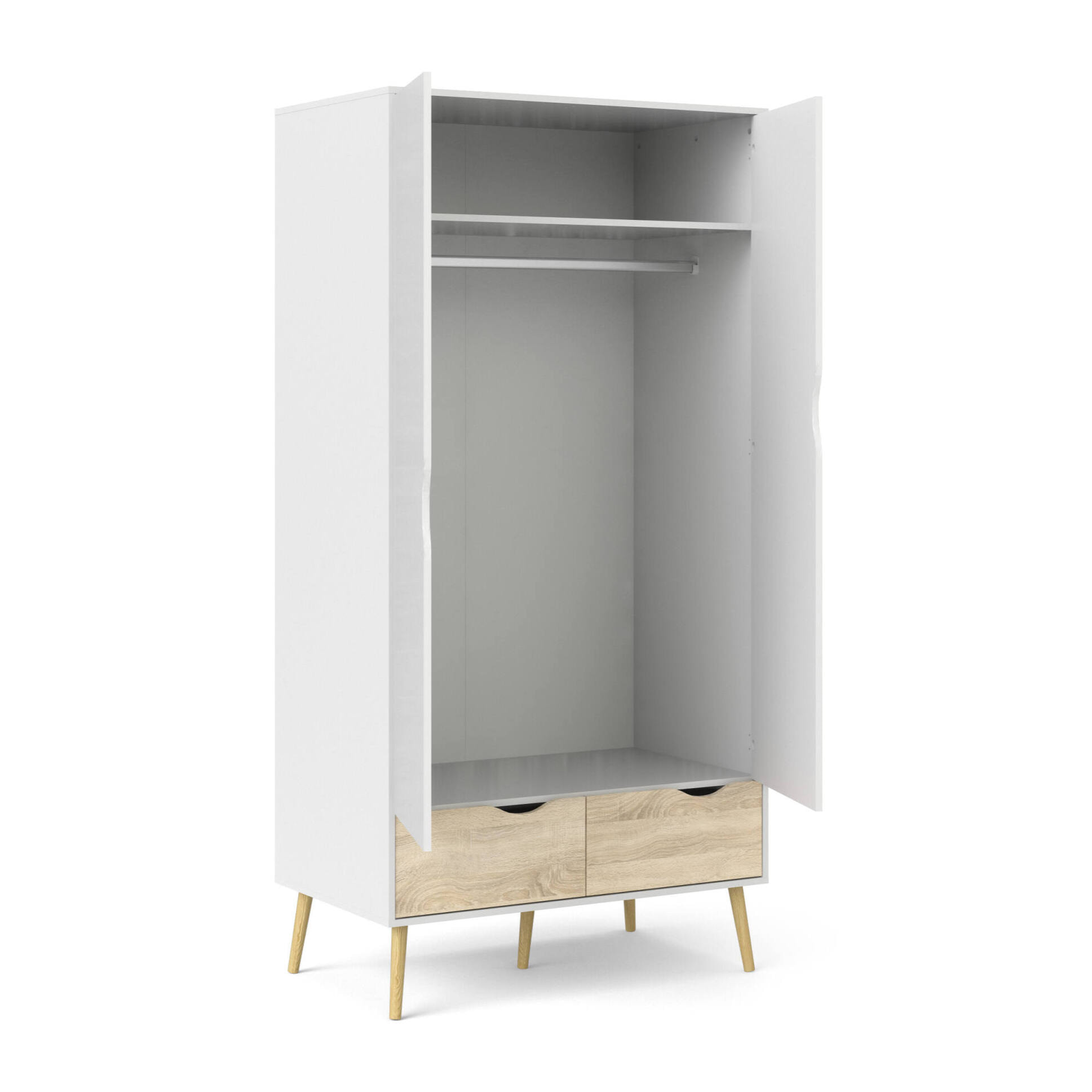 Guardaroba 2 ante Archilllo, Mobile camera da letto, Cabina armadio portabiti, Armadio appendiabiti, 99x58 h200 cm, Bianco e Quercia