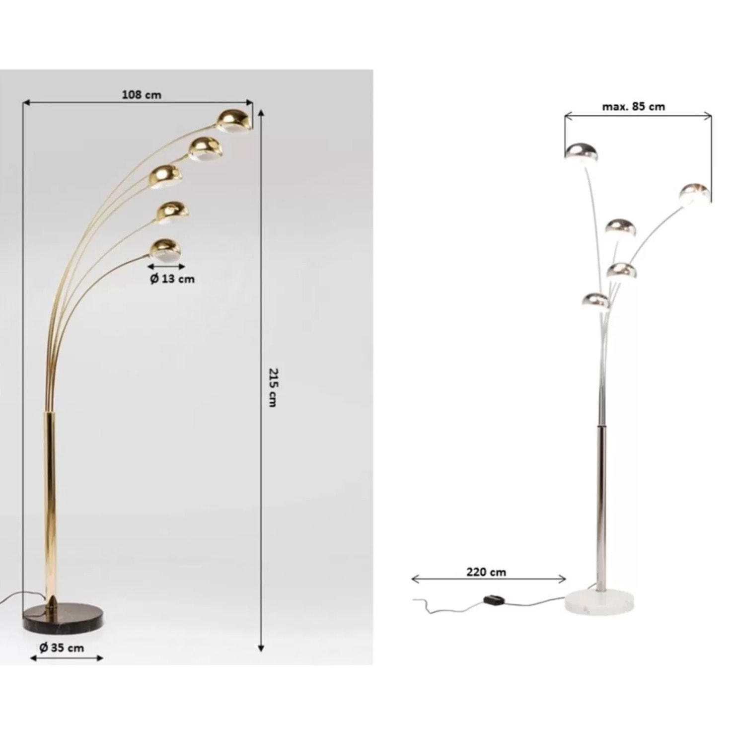 Lampadaire Five Fingers 215cm laiton Kare Design