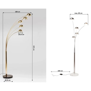 Lampadaire Five Fingers 215cm laiton Kare Design