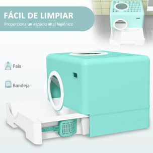 Arenero para Gatos Inodoro para Mascotas con Pala Bandeja Extraíble 2 Puertas Entrada Principal y Salida Superior 52x41x38,5 cm Verde
