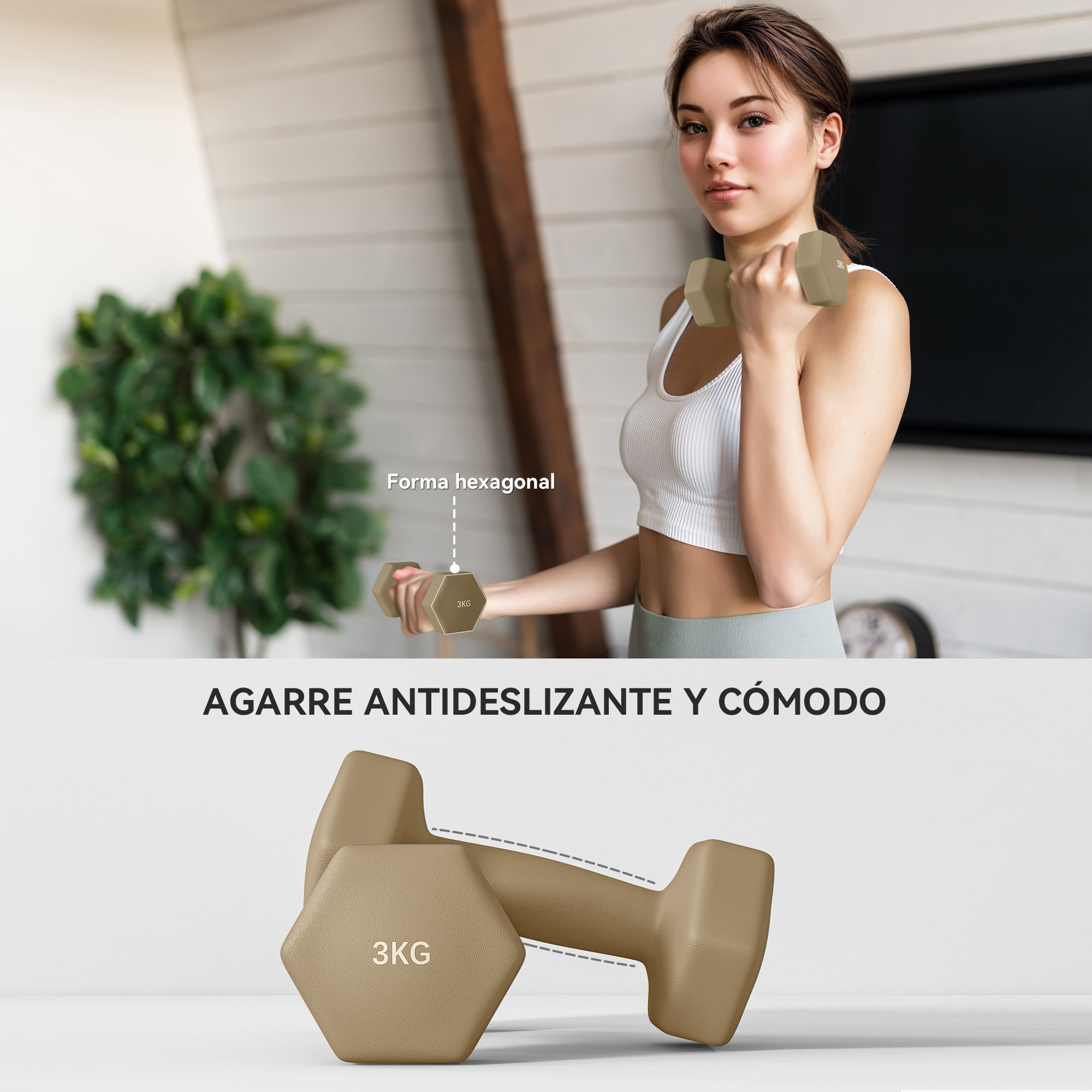 Juego de Mancuernas de 6 Piezas 2 x1 kg 2 x2 kg 2 x3 kg Mancuernas Hexagonales con Revestimiento de Plástico Antideslizante y Estuche de Transporte para Ejercicio en Casa Gimnasio Multicolor