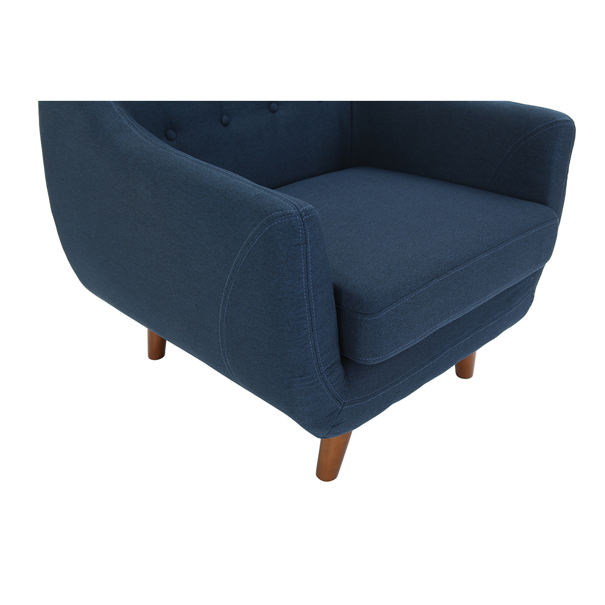 Fauteuil déhoussable en tissu bleu foncé et bois foncé YNOK