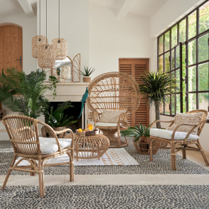 Fauteuil "Neta" - rotin et coton - blanc