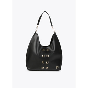 Borsa shopper con occhielli in metallo quadrati