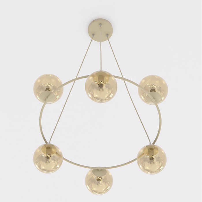 Lampada a sospensione AZURA in acciaio beige e vetro ambrato