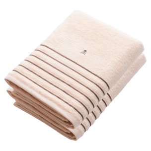 Set de 2 toallas de ducha (150x90), 100% algodón, 470gsm en beige con raya marrón, scalpers home