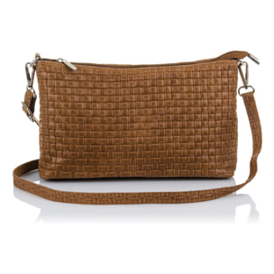 Zia Bolso bandolera Mujer.Piel auténtica Gamuza Grabado Geométrico