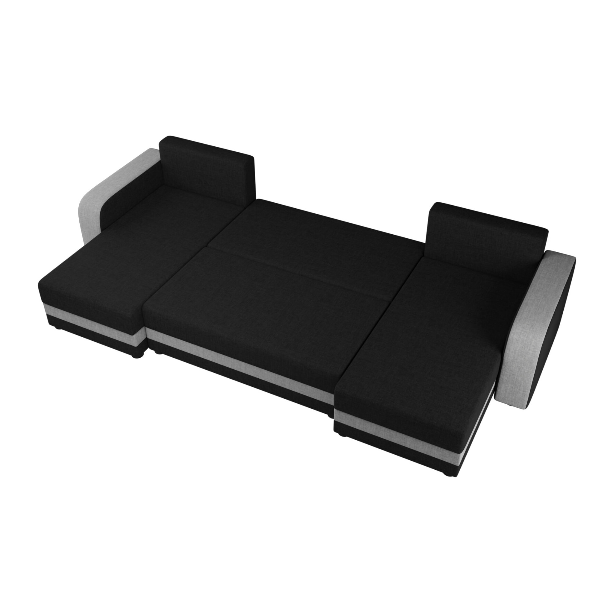 Harvey - Canapé panoramique en U 7 places convertible avec coffre en tissu bicolore - Noir / Gris