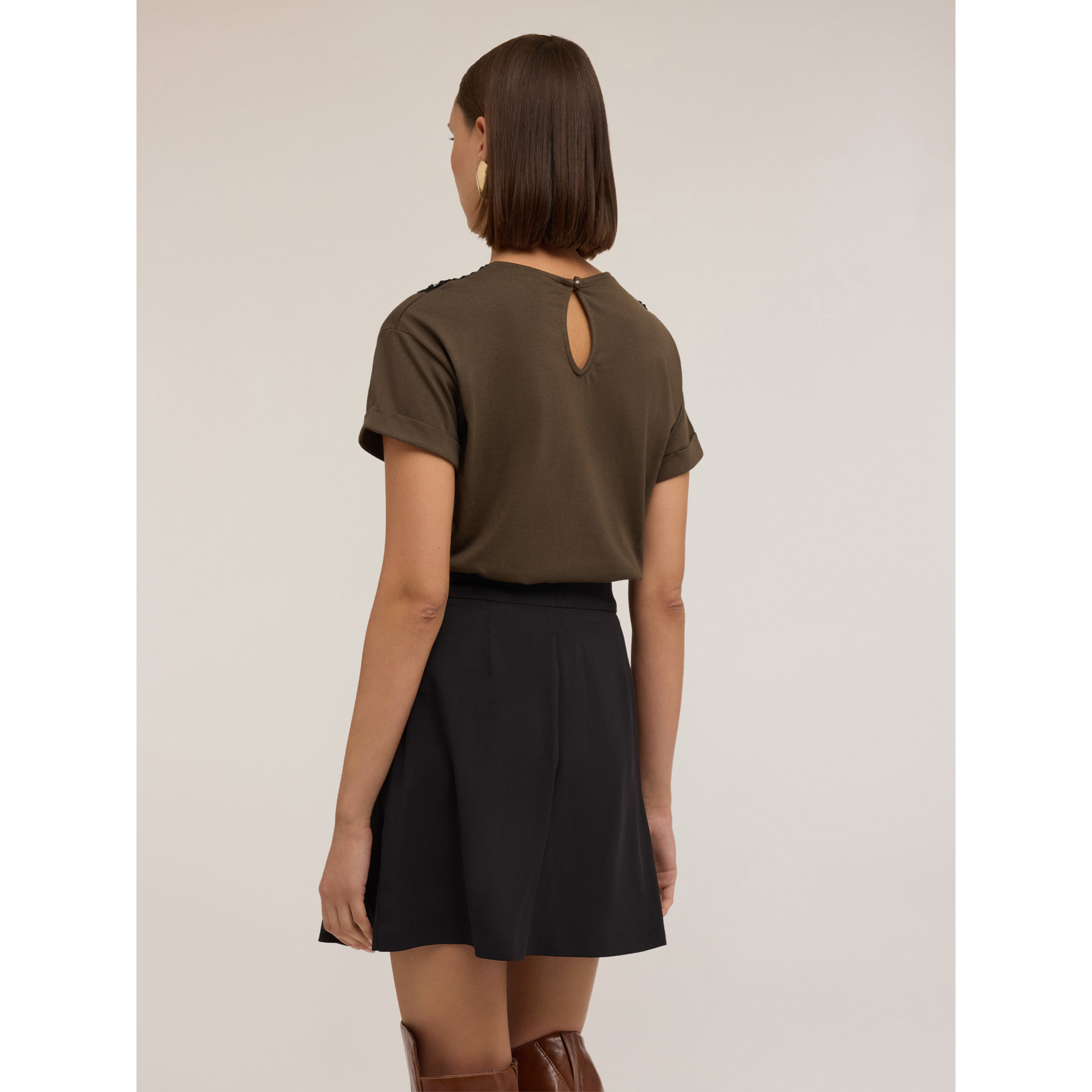 Motivi - Camiseta bordada de mezcla de modal - Verde militare