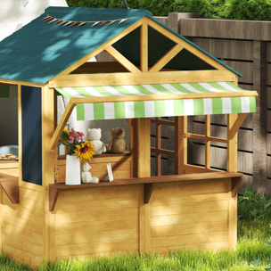 Casita Infantil Exterior de Madera Plegable Casa Jardín Infantil con 2 Pizarras Ventanas y Toldo Casita de Juegos para Niños a Partir de 3 Años Natural