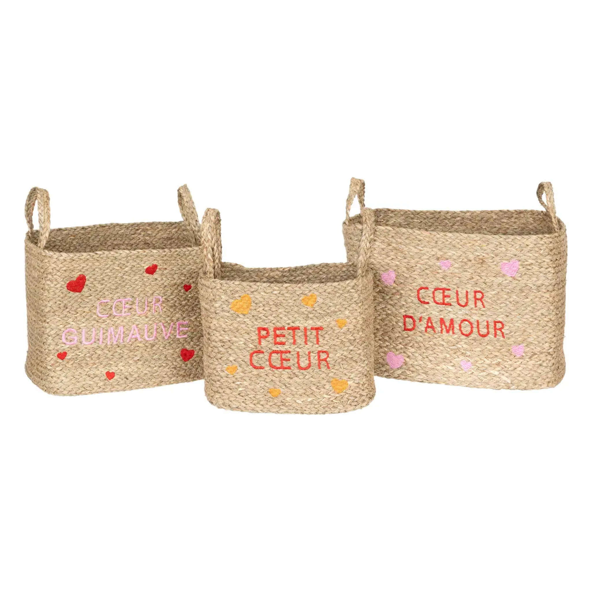 Lot de 3 paniers enfant Neree motif cœur L28/33/38cm