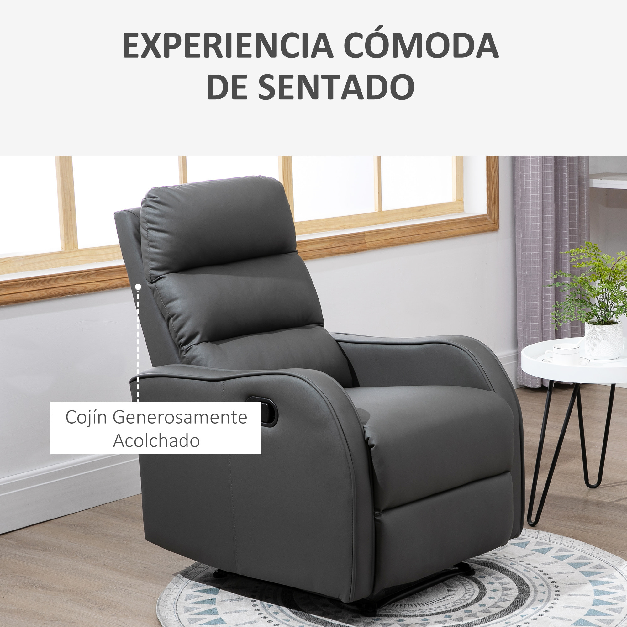 Manual Sofá Reclinable de Cuero de PU 65x89x100cm Gris