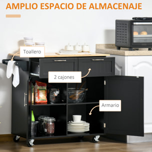 Carro de Cocina con Ruedas Mueble Auxiliar de Cocina con 2 Cajones 2 Puertas Estante Ajustable y Toallero para Comedor Salón 104x46x91 cm Negro