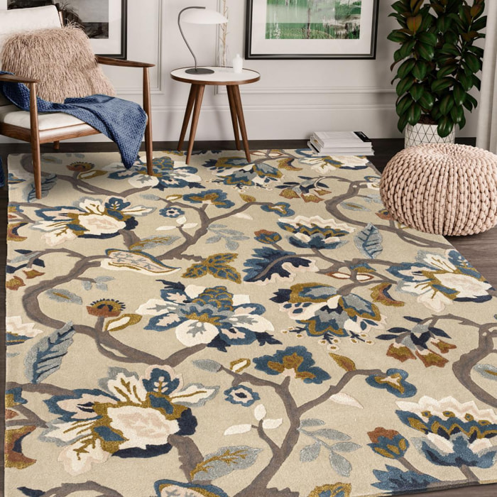 Tapis salon et chambre fait à la main en laine motif floral PIAL