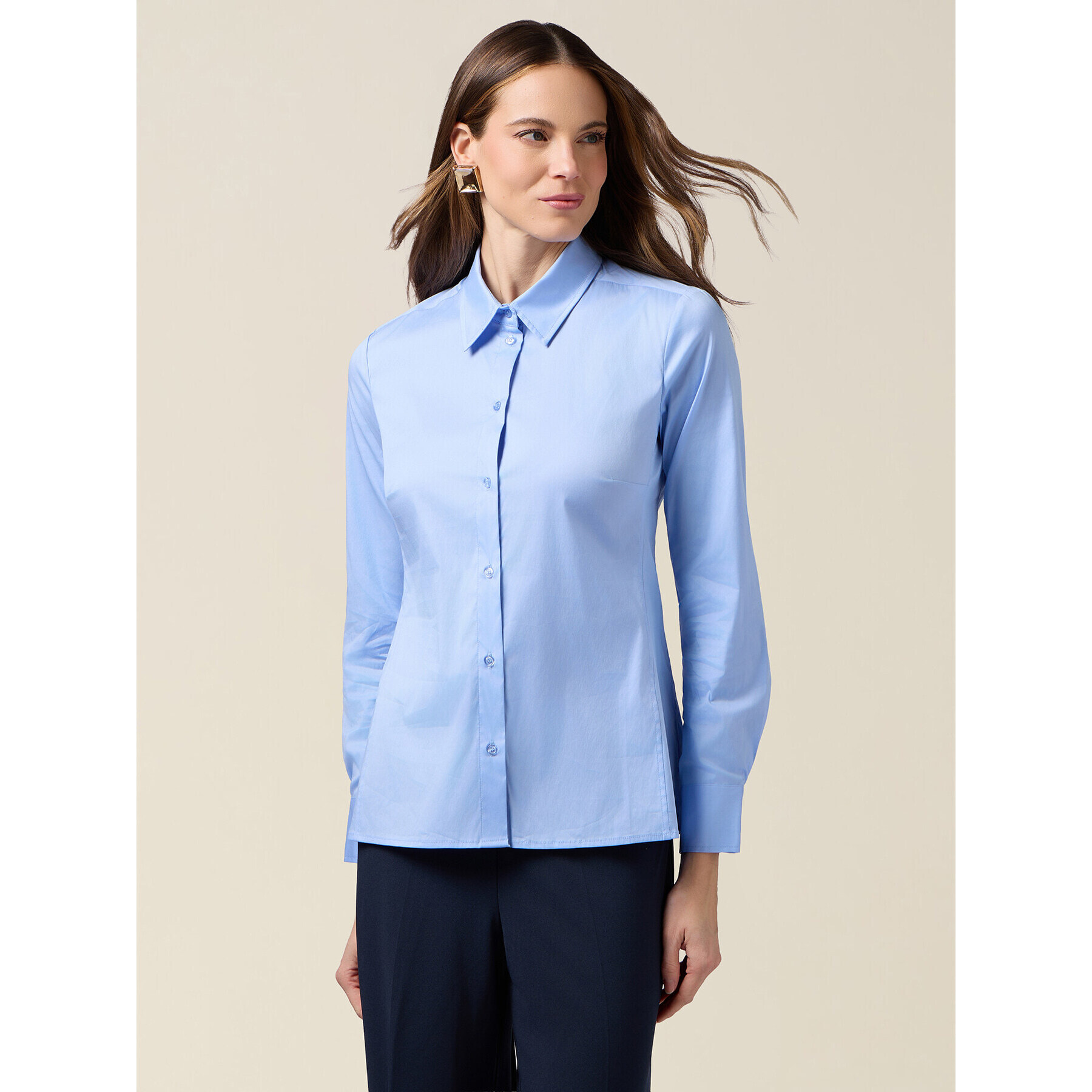 Oltre - Camicia basic in popeline - Azzurro