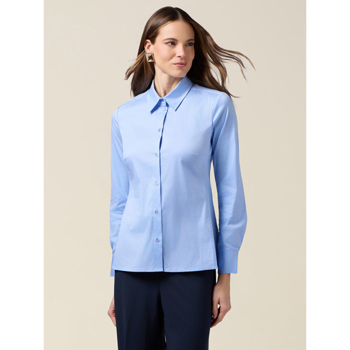 Oltre - Camicia basic in popeline - Azzurro
