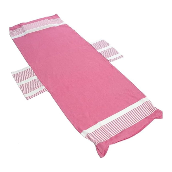 INTRECCI Telo Mare Lettino in Cotone con Tasche ed Elastici, Ultra assorbente Lettino Spiaggia con Cuscino (Fuxia)