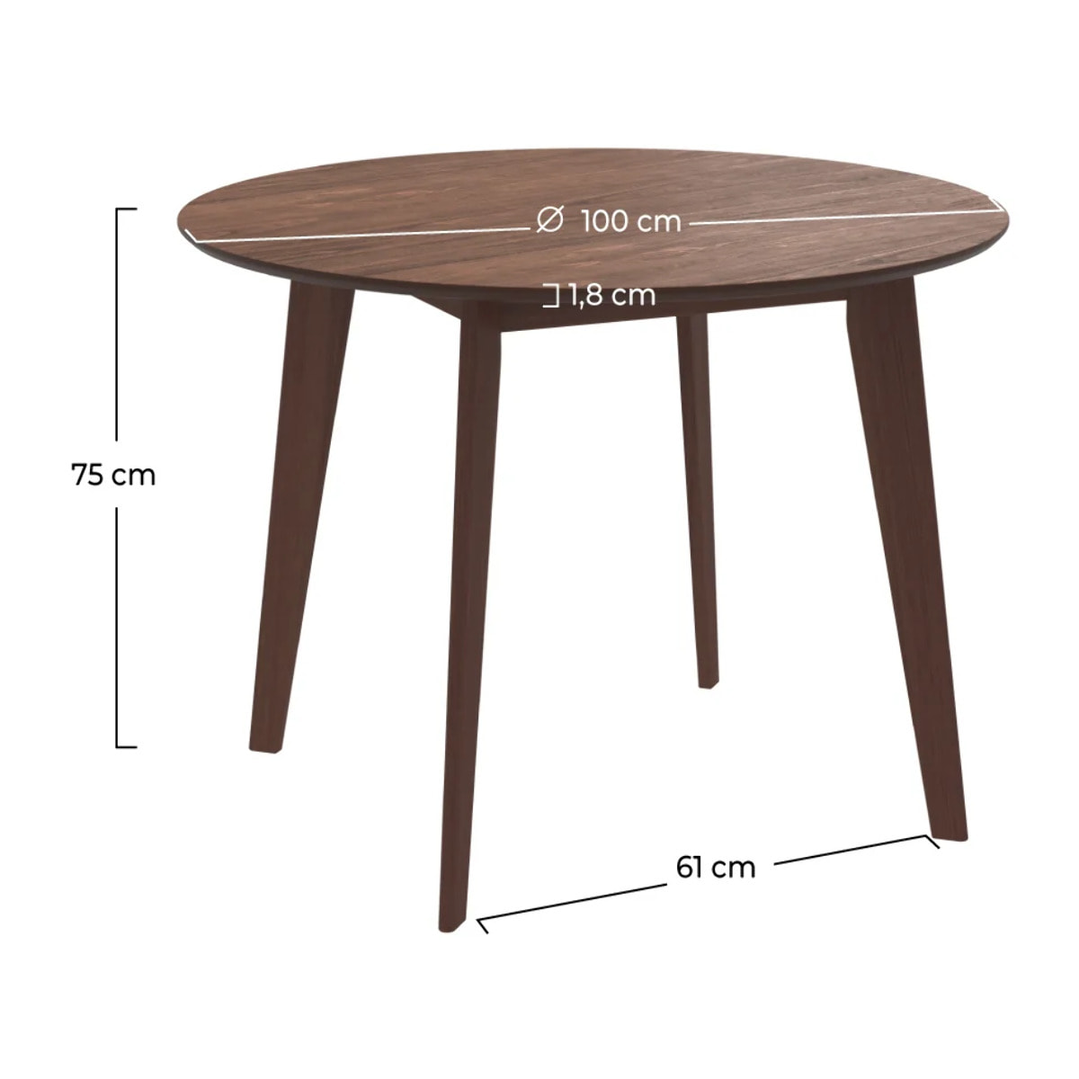 Table ronde 4 personnes en bois foncé D100 cm - Réno