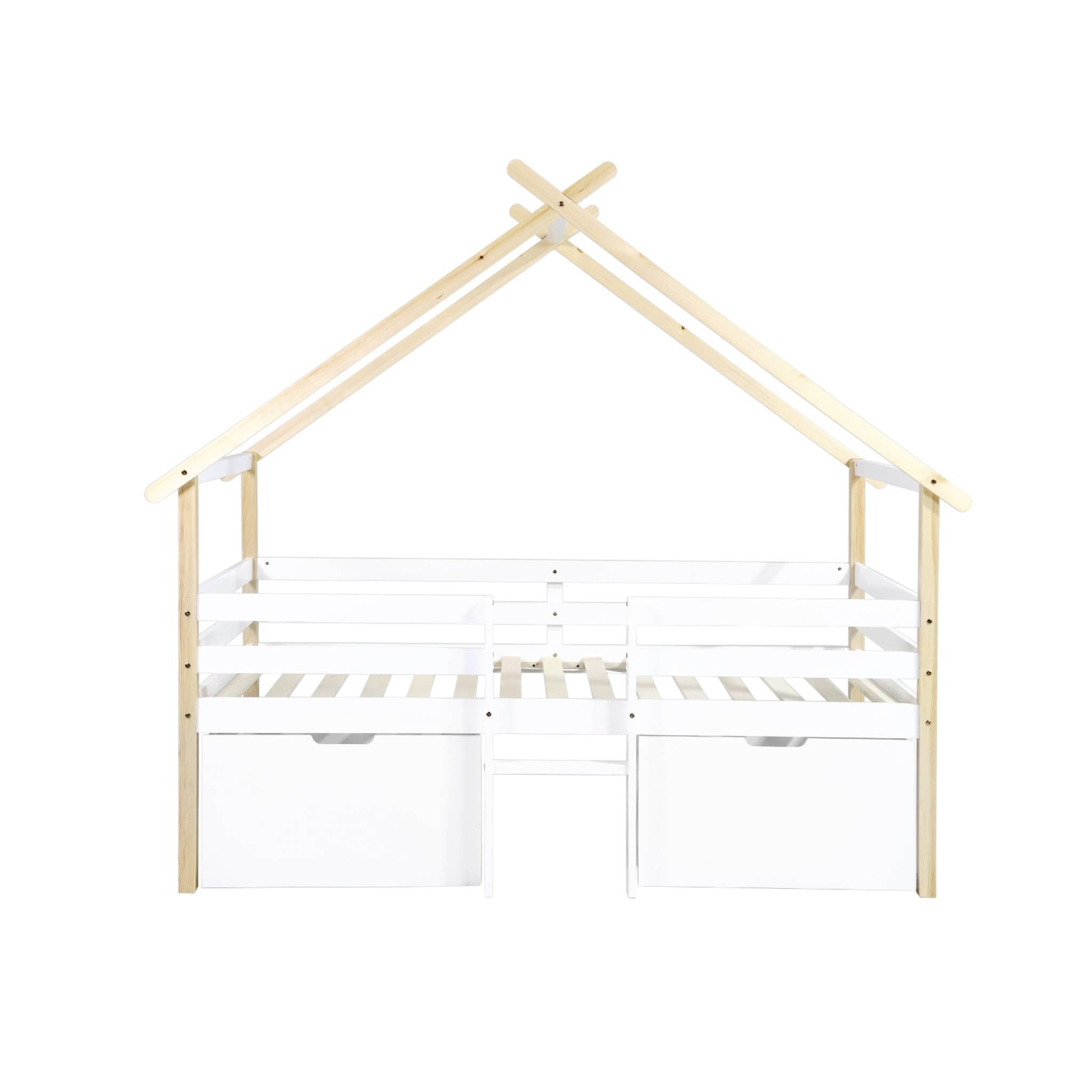 Lit cabane enfant 90 x 190 cm bois de pin sommier à lattes inclus et 2 tiroirs SIENNA