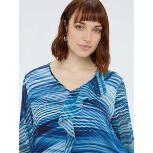 Fiorella Rubino - Blusa de viscosa estampada con volante - Azul