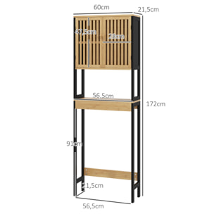 Meuble étagère dessus WC - 2 portes, 2 étagères - MDF noir bois bambou verni