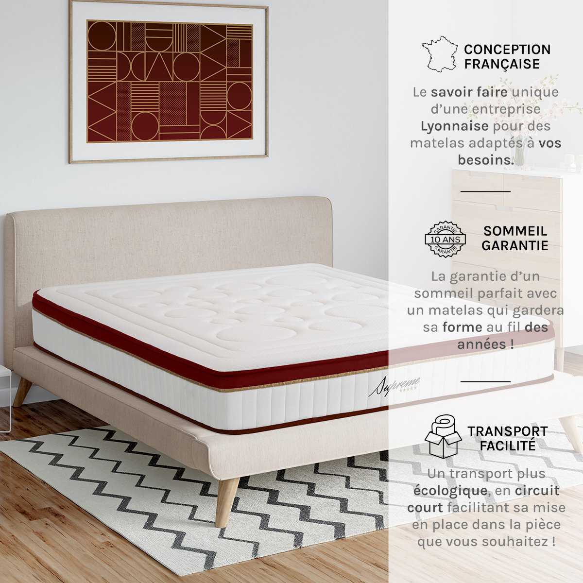 Matelas Mémoire de Forme Suprême, Mousse Haute Densité & Hyper Soft, 24 cm, Accueil Tonique, Soutien Ferme