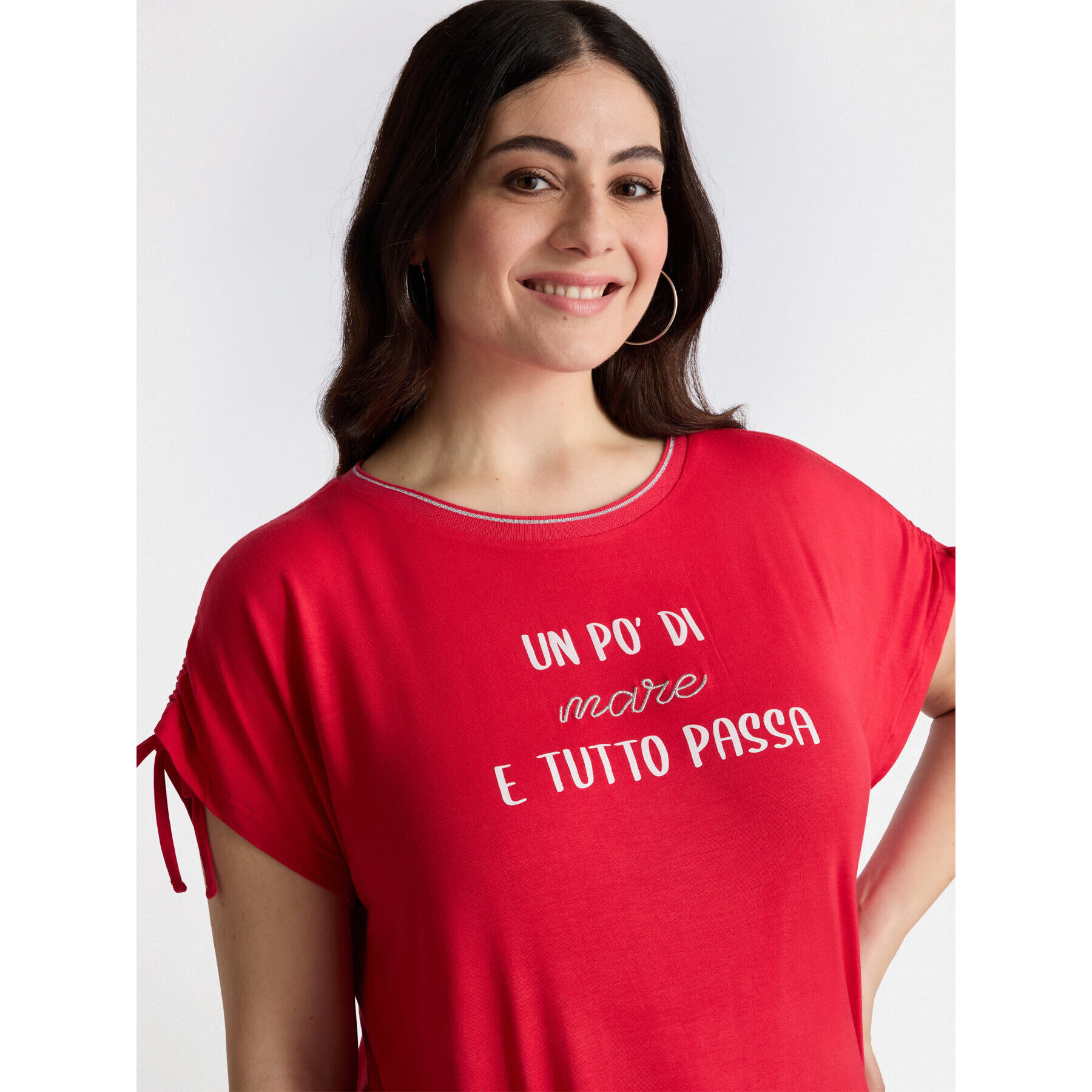 Fiorella Rubino - Camiseta bordada de viscosa LENZING™ ECOVERO™ - Rojo