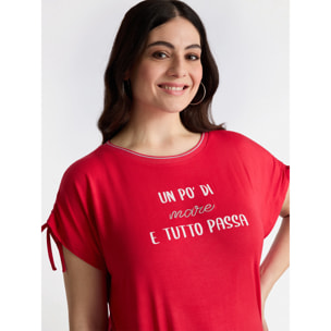 Fiorella Rubino - Camiseta bordada de viscosa LENZING™ ECOVERO™ - Rojo