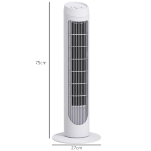 Ventilador de Torre 45W Ventilador Vertical Silencioso con 3 Velocidades Oscilación 70° para Salón Dormitorio Oficina Ø27x75 cm Blanco