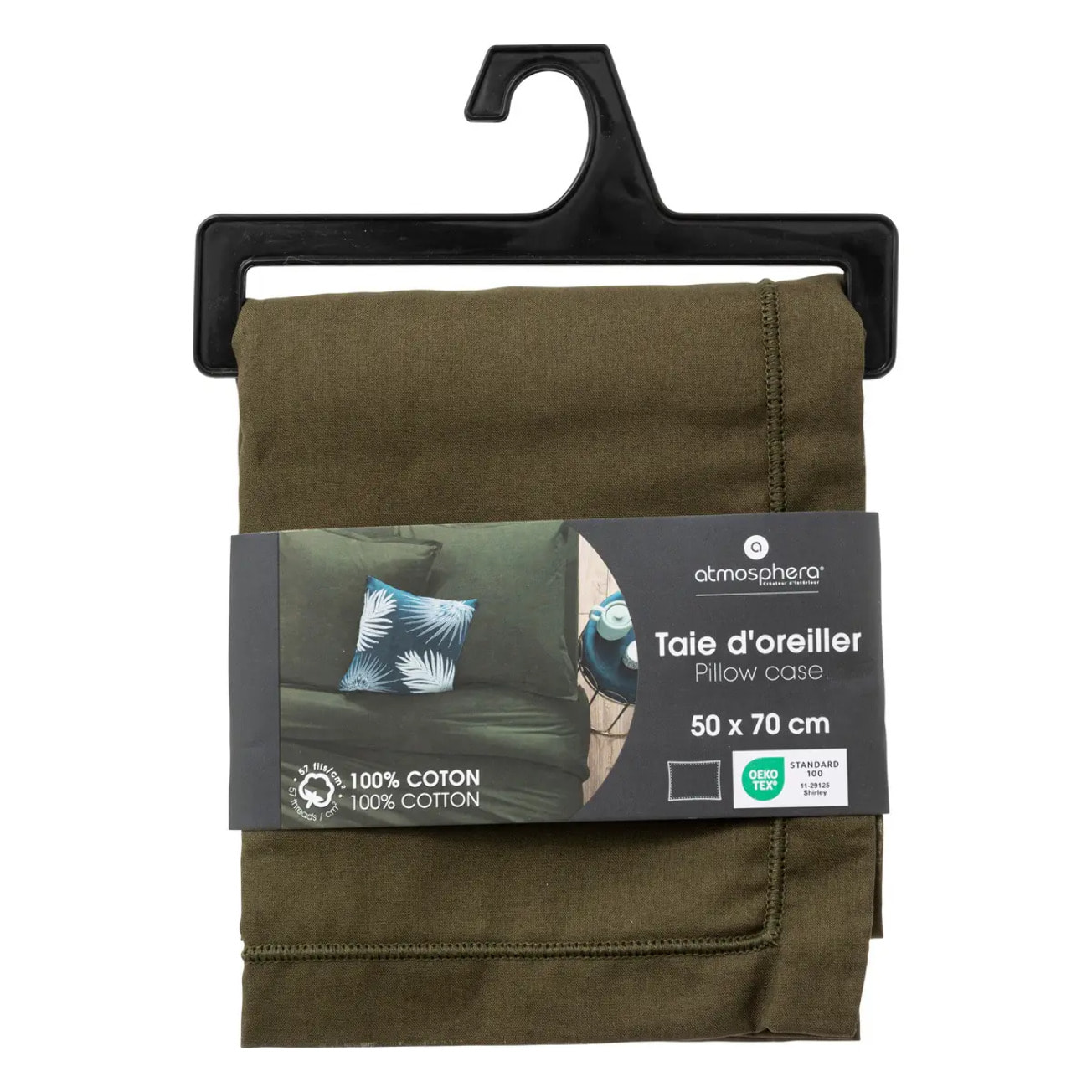Taie d'oreiller "Carina" coton 50x70cm vert kaki