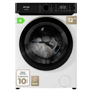 EVVO Lavadora 12 kg Nova Q12, 1400 rpm, Clase A, Motor Inverter eDRIVE, 14 programas, vapor Steam Wash, lavado rápido 15', blanca.