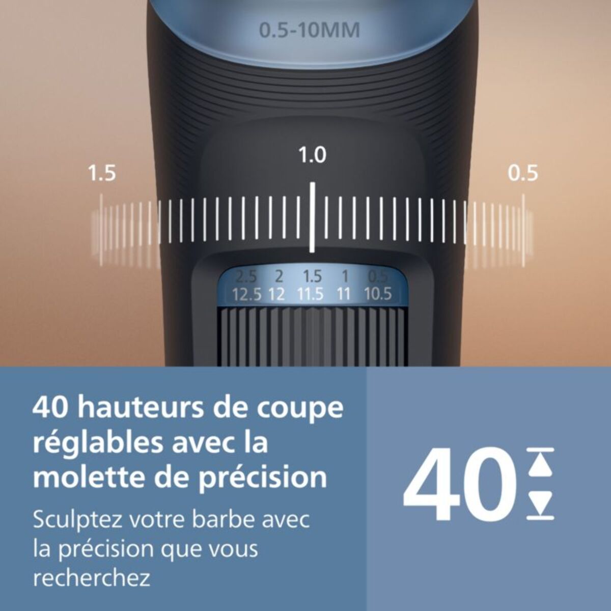 Tondeuse barbe PHILIPS BT3620/15 Series 3000, molette réglable, 40 hauteurs de coupe, précision 0,5 mm, autonomie 70 mn
