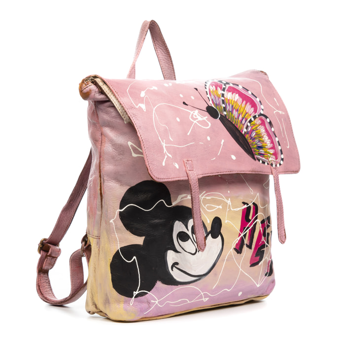 Antillo zaino donna. Pelle autentica finitura Sauvage dipinta a mano