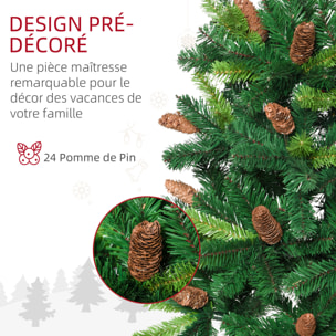 Sapin de Noël artificiel aspect réaliste Ø 60 x 150H cm 24 pommes de pin 360 branches imitation Nordmann