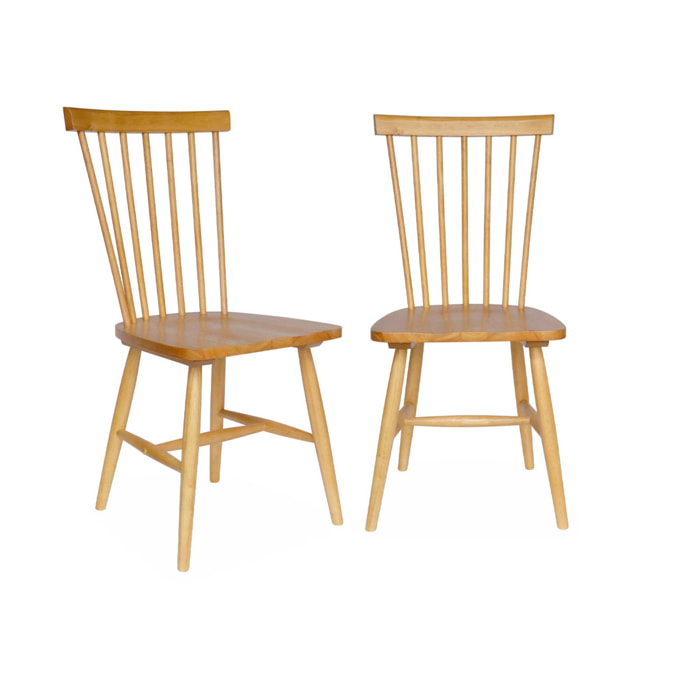 Lot de 2 chaises naturelles à barreaux en bois d'hévéa. ROMIE. L 50.8 x P 44.2 x H 90cm