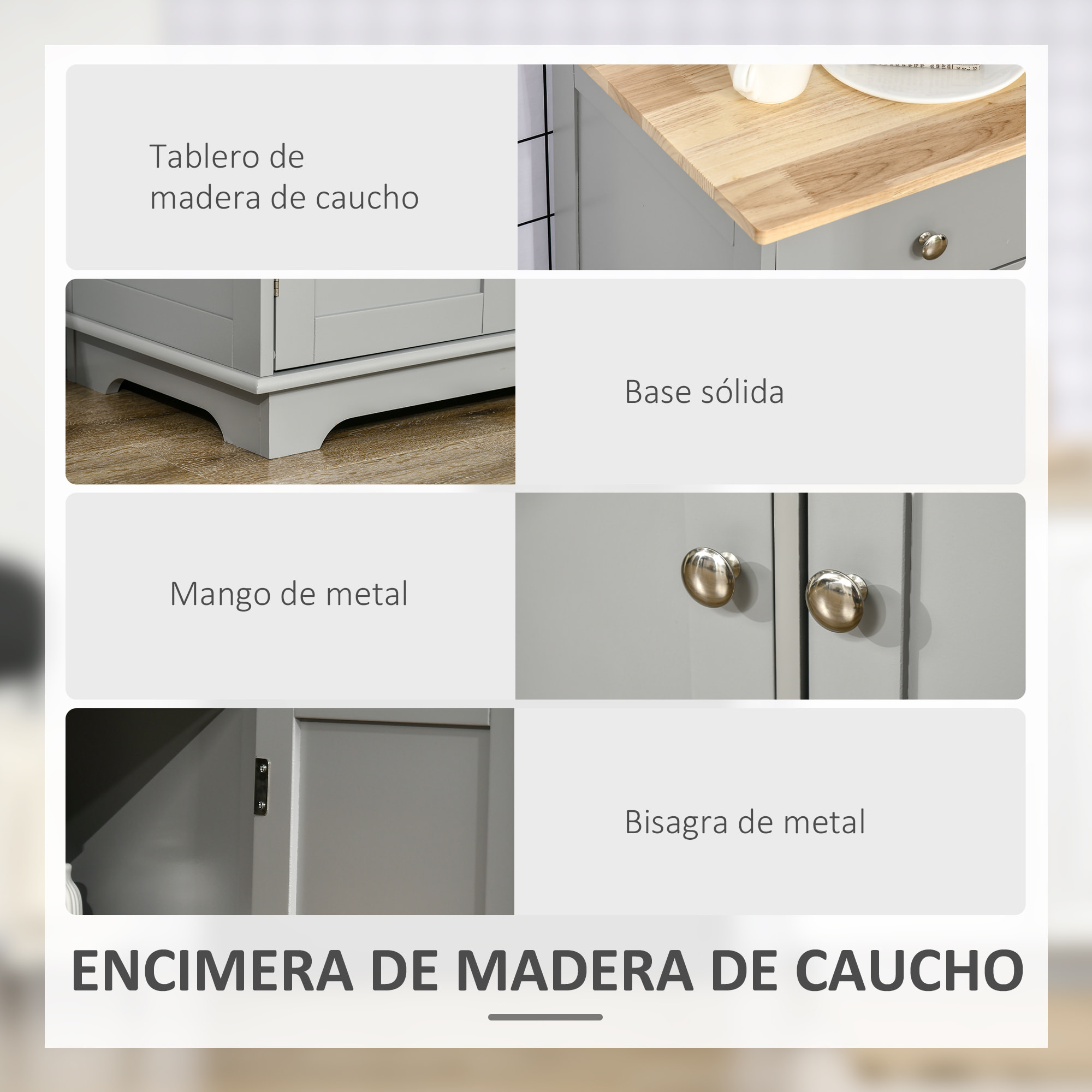 Aparador de Cocina con 3 Cajones 3 Puertas y Estantes Ajustables Mueble Auxiliar de Almacenaje para Comedor Salón Estilo Moderno Antivuelco 101x40x85 cm Gris