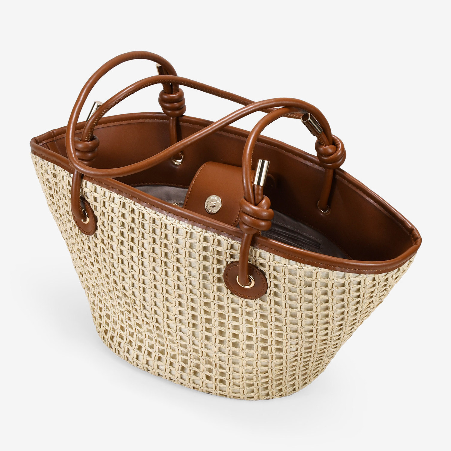 Bolso de hombro beige en rafia con doble asa