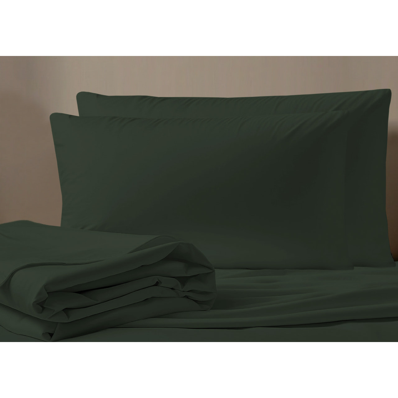 Completo Lenzuola No Stiro In Tinta Unita Con Angolo H.27 cm Colore Sottobosco