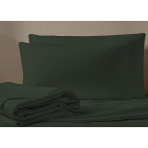 Completo Lenzuola No Stiro In Tinta Unita Con Angolo H.27 cm Colore Sottobosco