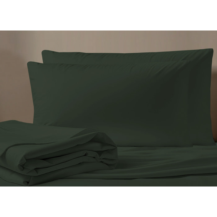 Completo Lenzuola No Stiro In Tinta Unita Con Angolo H.27 cm Colore Sottobosco