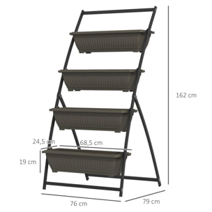 Jardinière sur pied 4 bacs amovibles inserts irrigation acier noir PP brun foncé